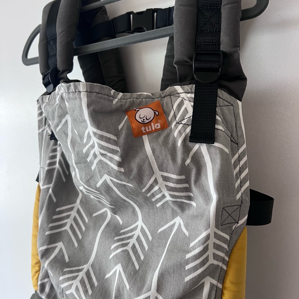 Tula Arrow Pattern Baby Backpack in Gray and Yellow - Picture 2 of 5